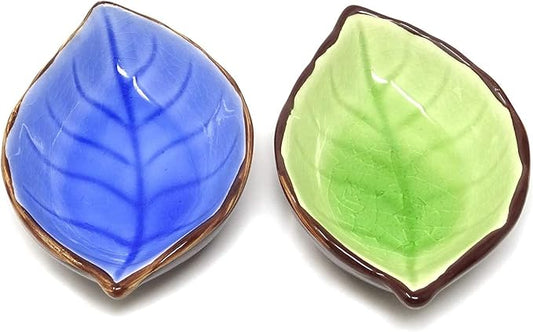 2PCS Multi-purpose Ceramic Leaf Shape Condiment Dishes Saucers Dipping Bowls Appetizer Plates for Seasoning and Snack
