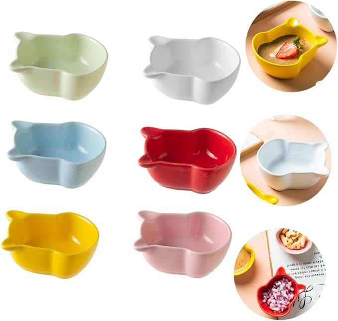 DECHOUS 6pcs Mini Bear Shaped Ceramic Seasoning Dishes Appetizer Plates for Dipping Sauces for Home and Restaurant Use Microwave and Dishwasher Safe