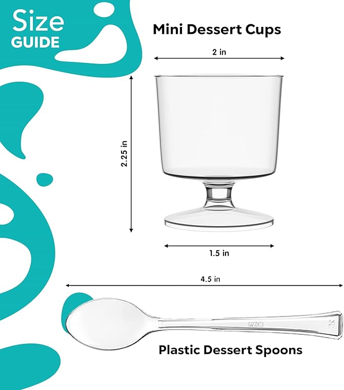 Exquisite Mini Dessert Cups With Spoons 400 Pcs - 2 Oz Round Clear Plastic Pudding Cups Disposable With Tasting Spoons 200 Sets | Mini Parfait Cup | Appetizer Cup For Party & Events