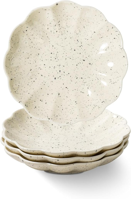 Small Dessert Plates Set of 4,Ceramic Dinner Plates 6 Inch for Appetizer, Fruits, Cake, Salad,Microwave Safe,Christmas Gift,Beige