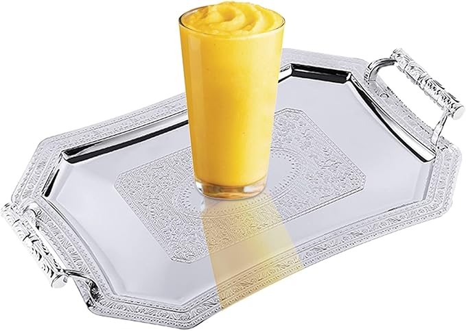 Stainless Steel Storage Tray Buffet Serve Plate Metal Container Accessory for Coffee Tea Drink Beverage Cup Anti-Scald Buffer Trays, Silver