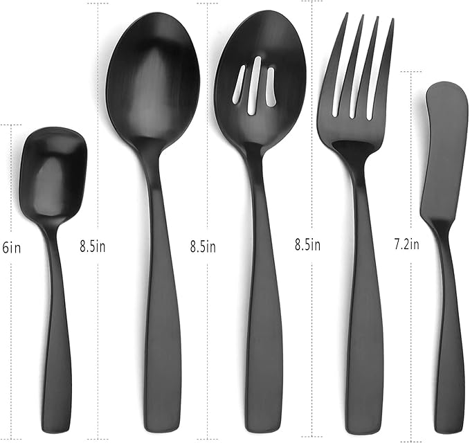 Matte Black Serving Utensils Set Hostess Set Buffet Serving Set 5 Pieces, Stainless Steel, Dishwasher Safe