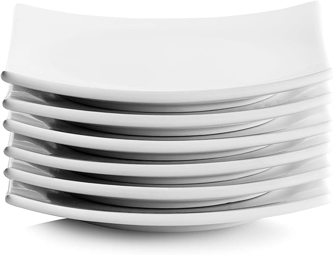 10 Strawberry Street Ceramic Simply White 6" Coupe Square Appetizer Plate, Set of 6