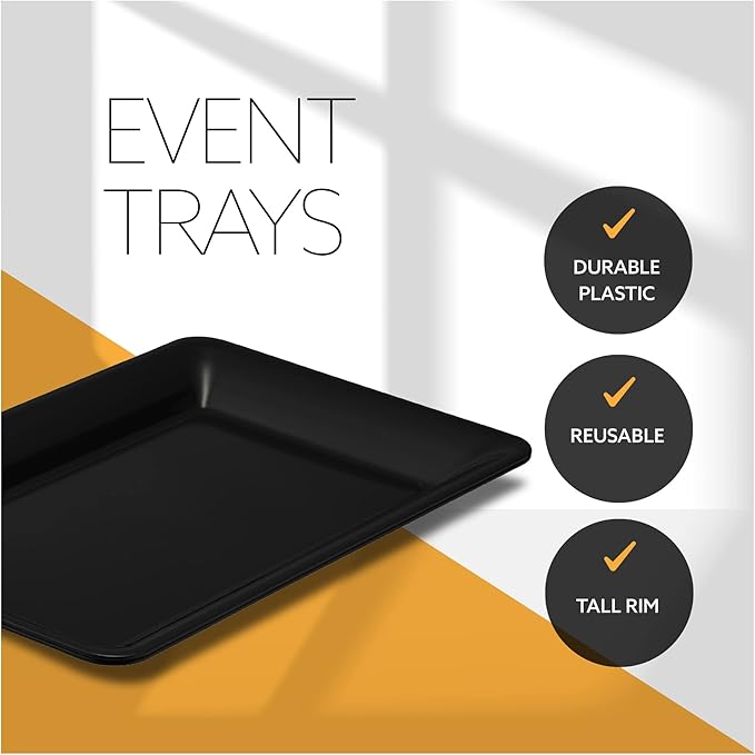 Plasticpro Plastic Serving Trays - Serving Platters Rectangle 10 X 14 Disposable Party Dish Black Pack of 4