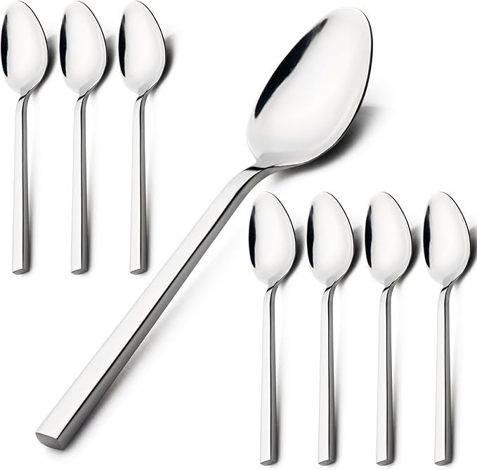Alata Cube 8-Piece Forged Stainless Steel Teaspoons, Mirror Finish, Dishwasher Safe