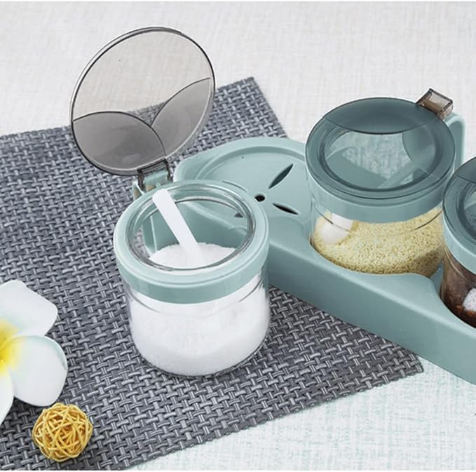 TENTA TENTA KITCHEN Gourmet Seasoning Box with Serving Spoons, Spice Jar Set Condiment Cruet Bottle, Kitchen Supplies,Nice Design for Kitchen (glass)