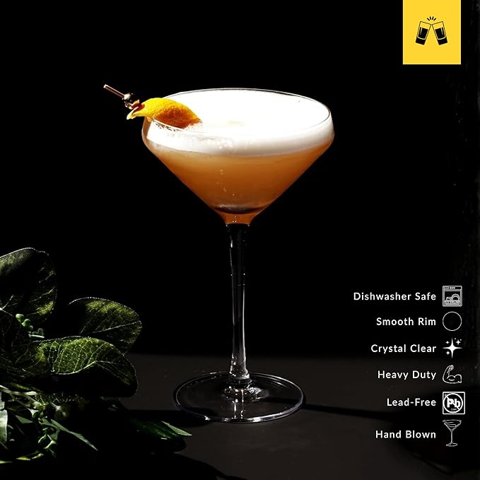 LEMONSODA Hand Blown/Nick And Nora Classic Martini Glasses Manhattan, Cosmopolitan, Espresso Martini, Lemon Drop, Dirty Martini - Inspired by 1930's - 50's Cocktail Culture - 6oz/10oz (Set of 2, 10oz)