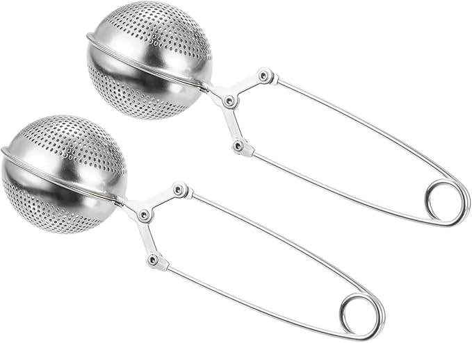 uxcell 2 Pcs Snap Tea Ball Infuser with Handle, Loose Tea Steeper, Stainless Steel Tea Strainer for Brew Loose Leaf Tea, Silver