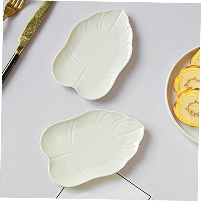 Leaf Designed Serving Trays Ceramic Dessert Plates Elegant Appetizer Dishes