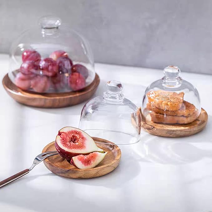 Charcuterie Snow Globes, Mini Cake Stand with Dome Lid, Charcuterie Snow Globe Container, Individual Charcuterie Boards for Cookie, Pastries, Cupcake, for Wedding Birthday Holiday Dessert Display (2pcs)