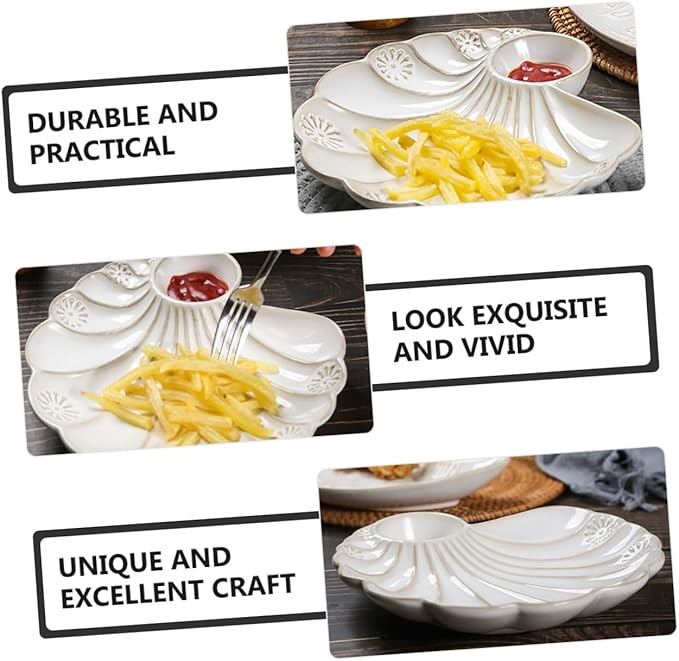 Shell Shape Ceramic Food Plate Vintage French Baroque Decorative Tableware for Desserts and Appetizers for Home Restaurant and Bakery Use