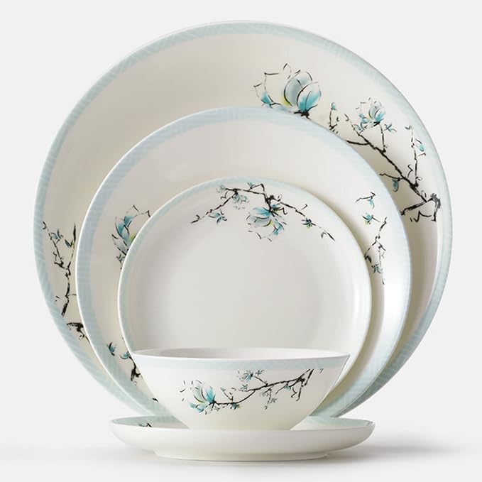 Elegant Dinnerware Set, Service for 4/6/8 People, Porcelain Sets, Ceramic Dinner Sets with Dishes/Plate/Bowl, Lead-Free Tableware, Dishwasher & Microwave Safe,48 P, White