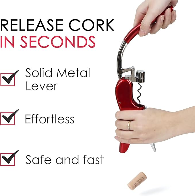 KAYCROWN Wine Bottle Opener, Vertical Lever Corkscrew with Built in Foil Cutter Design, Manual Handheld Corkscrew with Ergonomic Lever Pump