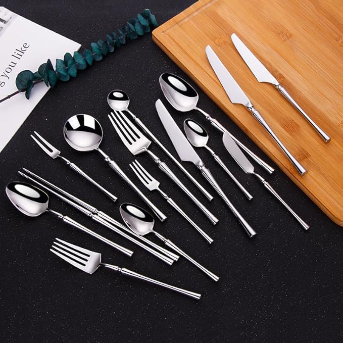 Stainless Steel Flatware serving set,Home Kitchen Eating Tableware Set,Dishwasher Safe,For Home Kitchen Restaurant Hote 8Pcs Mirror 304 Stainless Steel Western Food Knife, Fork, Spoon, Dessert Fork, F