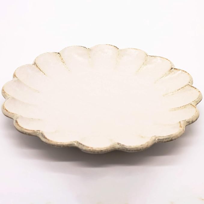 Utsuwaro-an Mino Ware 555-0018 Kaneko-Kohei Linker Plate, White, Kneeling Flowers, 9.4 Inches (24 cm) Diameter, for Curry, Pasta, Microwave and Dishwasher Safe, Made in Japan