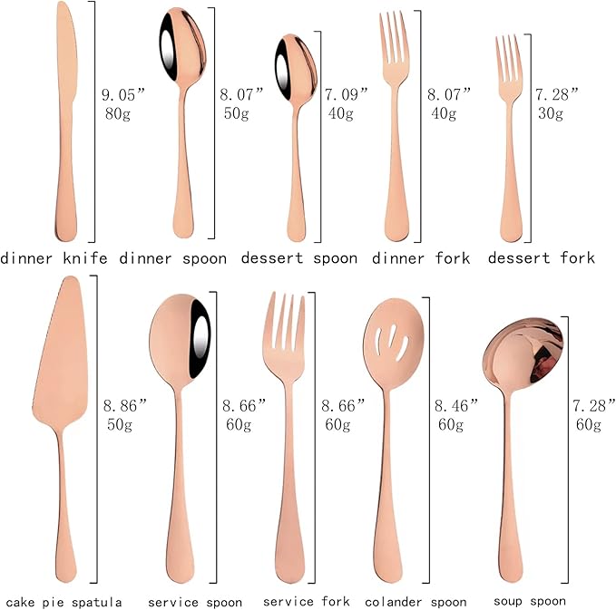 JASHII 25-Piece Fork Spoon Knife Silverware Set with Serving Utensils for 4, Food Grade Stainless Steel Flatware Cutlery Set for Home and Restaurant, Dishwasher Safe - Shiny Rose Gold