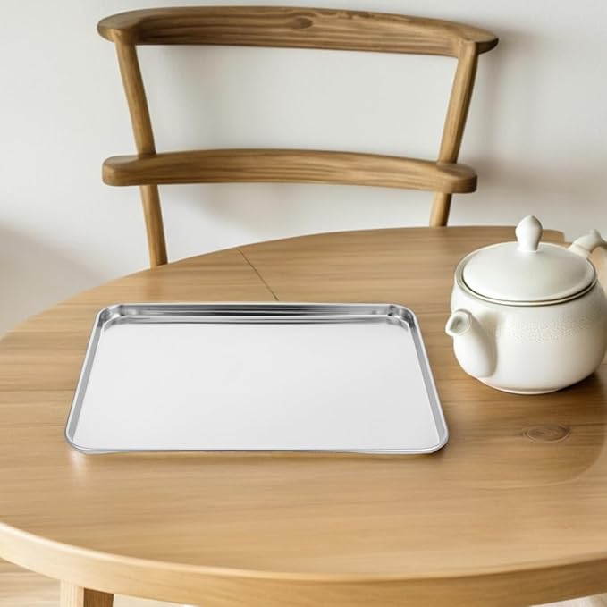 Healifty 2pcs Stainless Steel Steaming Tray Chinese Liangpi Steamer Pan Rectangular Serving Tray Platter Easy Clean Modern Minimalist Style