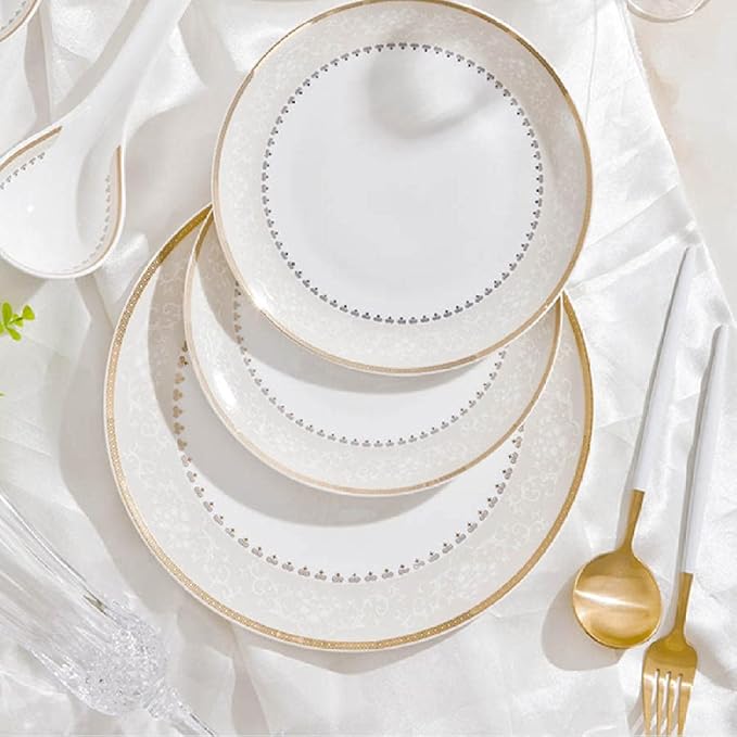 60 Heads ceramic tableware Dish Rice Bowl Salad Noodles Bowl Plate Dinnerware Sets Kitchen Soup Pot AshtrayTableware-WHITE
