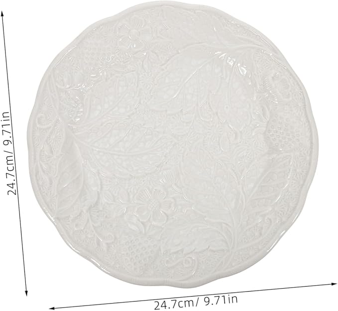 Cabilock Embossed Ceramic Plate Set Microwave Safe Dinner Plates for Home Use Elegant Serving Tray for Parties Desserts and Fruits