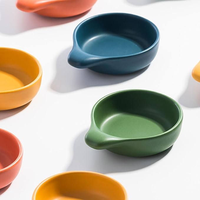 Snack Plate Dip Bowl Set Ceramic Condiment Dishes Sushi Bowl Condiment Plate Appetizer Plate Soy Sauce with Handle 5pc Soy Sauce Plate Snack Tray (Color : B)