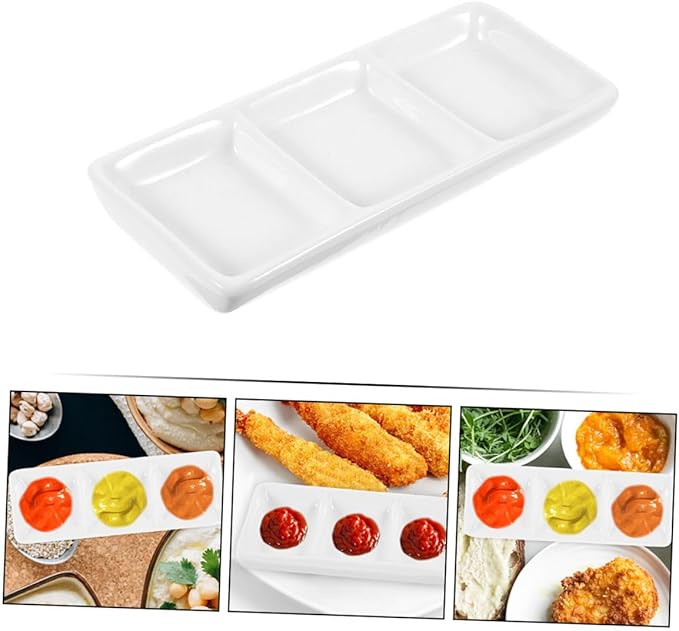 Alipis 4pcs Divided Serving Tray Ceramic Seasoning Containers Snack Plate Condiment Plate