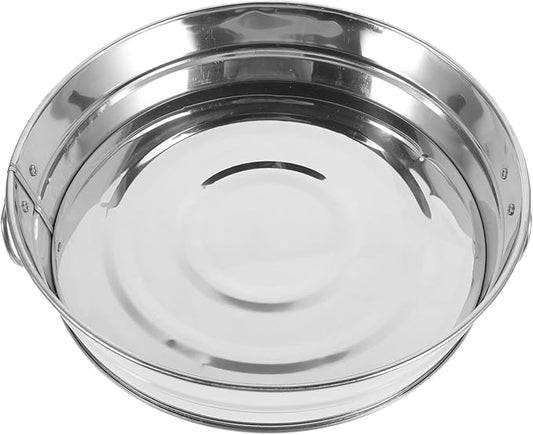 IMIKEYA Snack Serving Tray Handles Round Stainless Steel Plate Dish Buffet Decor