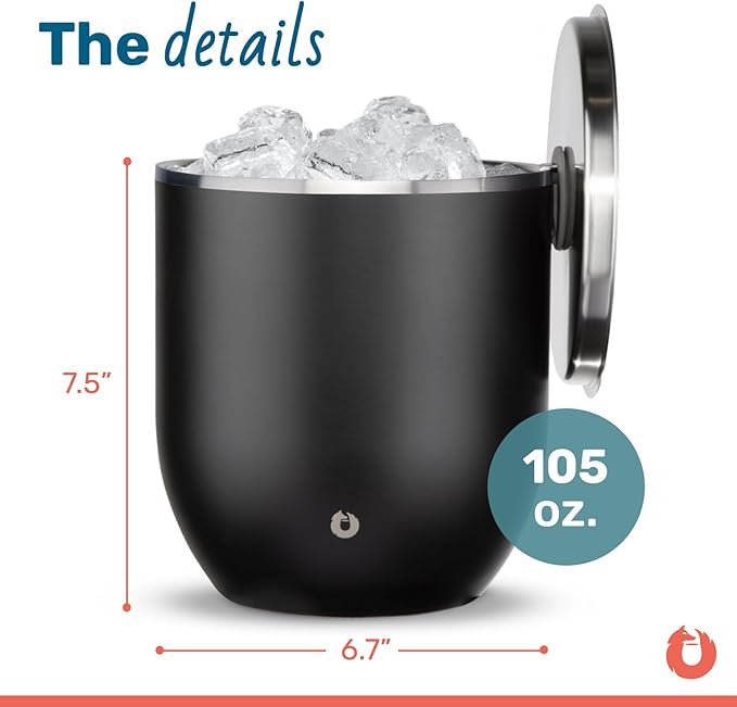 Snowfox Plus, Premium Vacuum Insulated Stainless Steel Ice Bucket with Lid/Scoop,Home Bar Accessories,Elegant Bartending Ice Buckets for Parties,Beautiful Outdoor Entertaining Supplies,3L,Matte Black