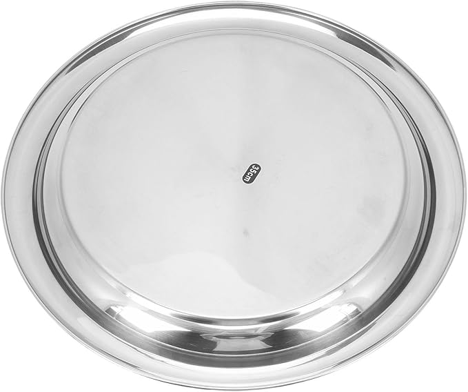 Zerodis Round Silver Serving Tray, Stainless Steel Bar Tray with Swirl Pattern, 35 Cm for Drinks and Snacks, Ideal for Coffee Table and Tea Serving
