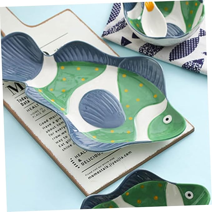 Amosfun Shark Plate Ceramic Serving Dish Set Hand-painted Creative Japanese Food Server for Boys and Girls Unique Fish-shaped Dinnerware for Home Use and Parties