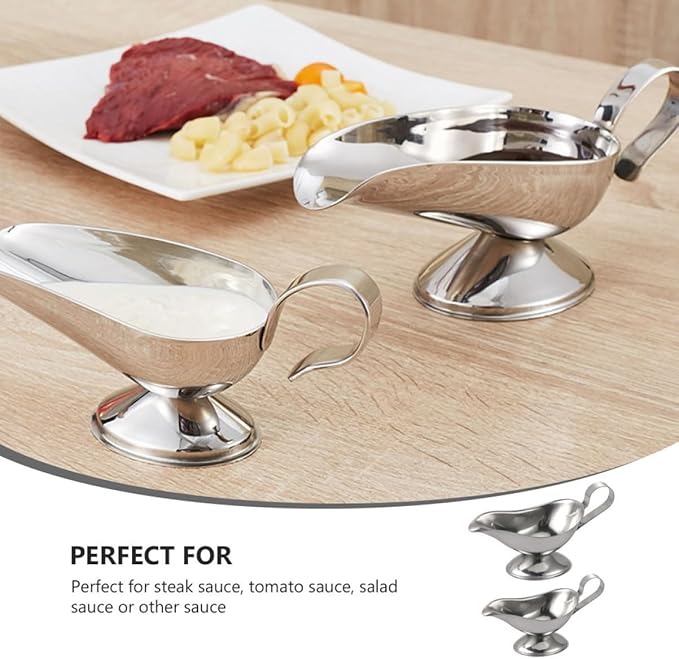 Zerodeko Stainless Steel Gravy Boat Set 4 Pcs with Lid Sauce Dispensers for Kitchen Dining Ideal for Gravy Steak Sauce Salad Dressing and Reusable Cups