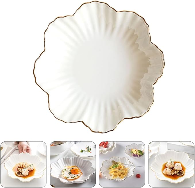 Homoyoyo Ceramic Food Serving Plate Set White Kitchen Storage Dish for Home Use for Appetizers and Dinner