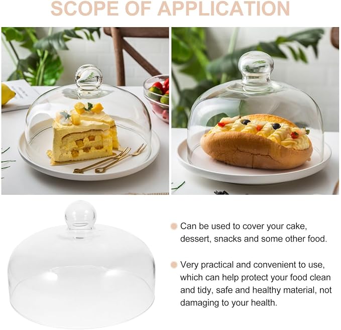 Housoutil Glass Cake Dome Cover, 10 Inch Clear Round Cake Cover, Glass Dessert Dome Lid for Kitchen, Birthday, Weddings, Party, Appetizer Dessert & Cheese Serving Platter