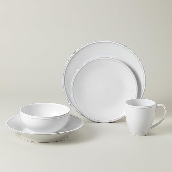 Costa Nova Ceramic Stoneware 5-Piece Place Setting Service for 1 - Friso Collection, White | Microwave & Dishwasher Safe Dinnerware Set | Food Safe Glazing | Restaurant Quality Tableware