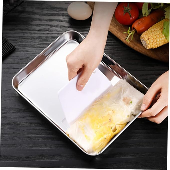 2Pcs Square Stainless Steel Steamer Trays Deep Multi-Functional Kitchen Food Plates for Barbecue and Cooking Non-Stick Easy to Clean Suitable for Parties and Home Use