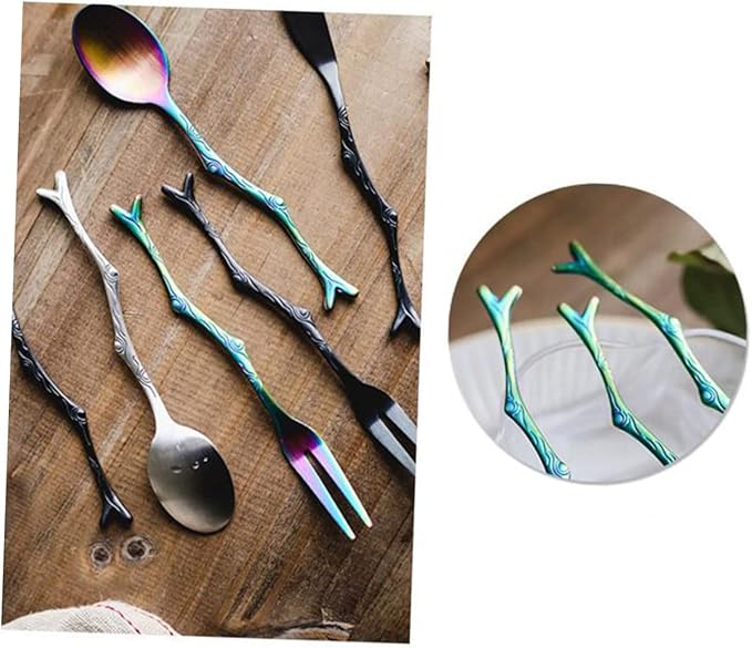 3-Piece Vintage Tree Branch Design Stainless Steel Cutlery Set Fork and Spoon Kit for Home and Restaurant Use for Serving Fruit Elegant Tableware