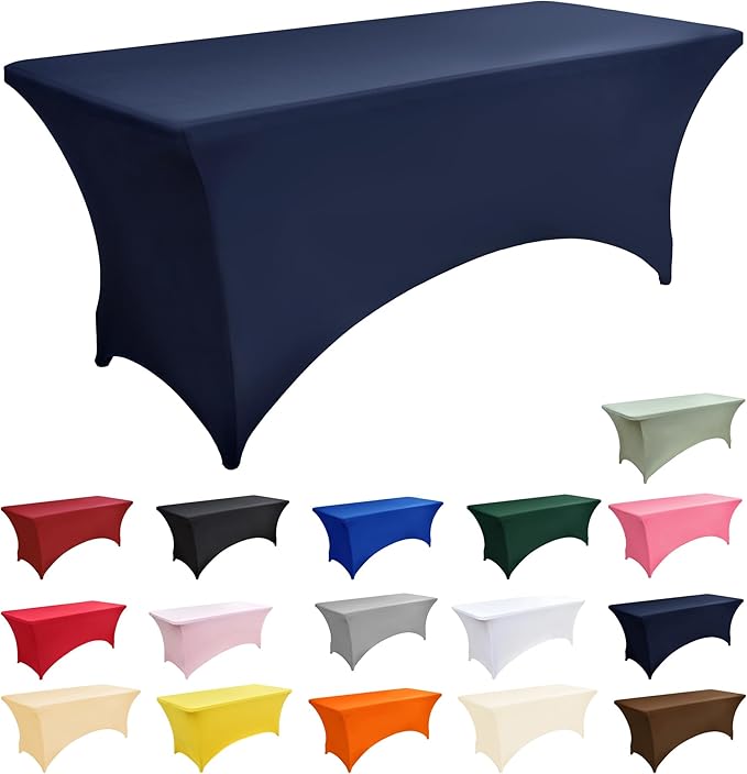 6-Pack 8ft Spandex Table Covers for Rectangle Folding Tables - Washable Elastic Tablecloth - Ultimate Fitted Table Protector for Birthday Parties, Trade Shows, Banquet