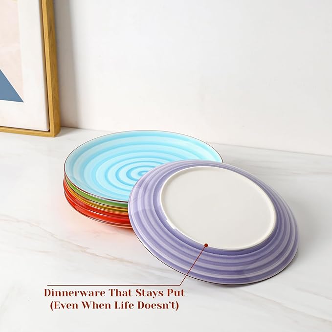 KitchenTour Ceramic Dinner Plates, 8 Inch Colorful Salad Plates Set of 6, Serving Plates for Dessert, Pasta, Steak, Dishwasher and Microwave Safe