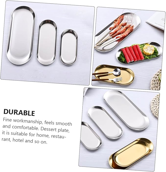 Garneck 2pcs Dessert Serving Tray Jewelry Tray Stackable Stainless Steel Storage Plate Home Restaurant Tableware