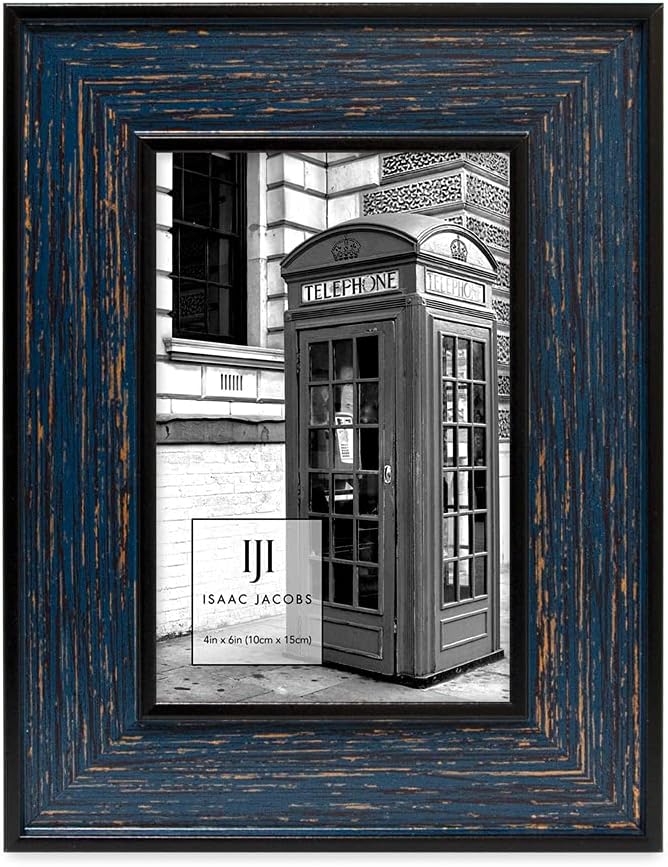 Isaac Jacobs 4x6 Navy w/Gold (Vertical & Horizontal) Double Border Picture Frame w/Black Fabric Easel, Wall-Mountable, Made for Tabletop & Gallery, Home or Office (4x6, Navy W/Gold)