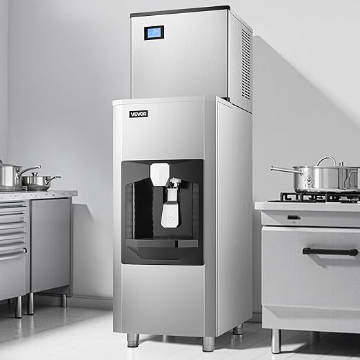 VEVOR Ice Dispenser, Ice Storage Bin with 180 Lbs Storage Capacity, 20 Lbs/Min Automatic Ice Dispensing with Crusher, Height Adjustable Feet, for Commercial Ice Maker Machine, Restaurant and Hotel