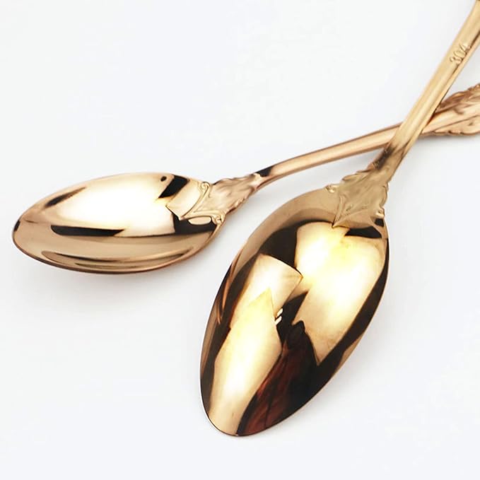 JASHII 24-Piece Silverware Set, Stainless Steel Flatware Cutlery Eating Utensils Service for 6, Unique Elegant Pattern, Mirror Polished, Dishwasher Safe (Rose gold)