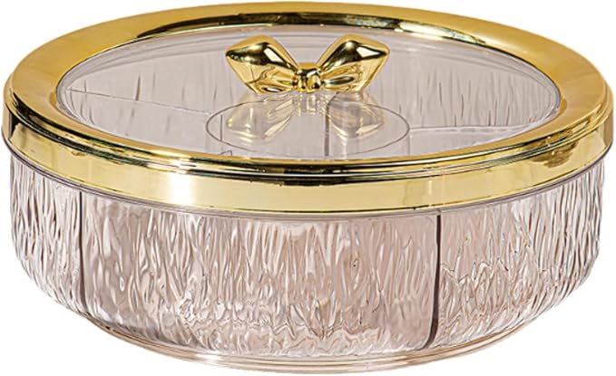 Serving Tray Container Rotating Snack Plate Dried Nuts Platter for Kitchen Entertaining, golden Bow