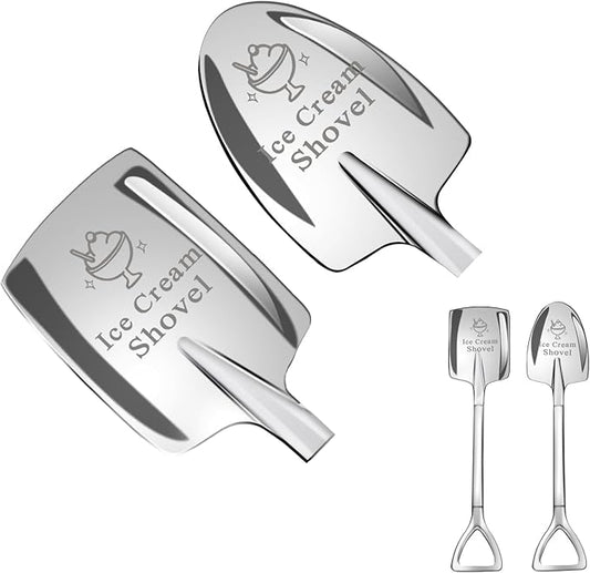 2 Pcs Ice Cream Shovel Set - Funny Loving Gift (Birthday/Holiday Gift for Family and Friends), Premium 304 Stainless Steel Dessert Spoons for Eating Ice Cream
