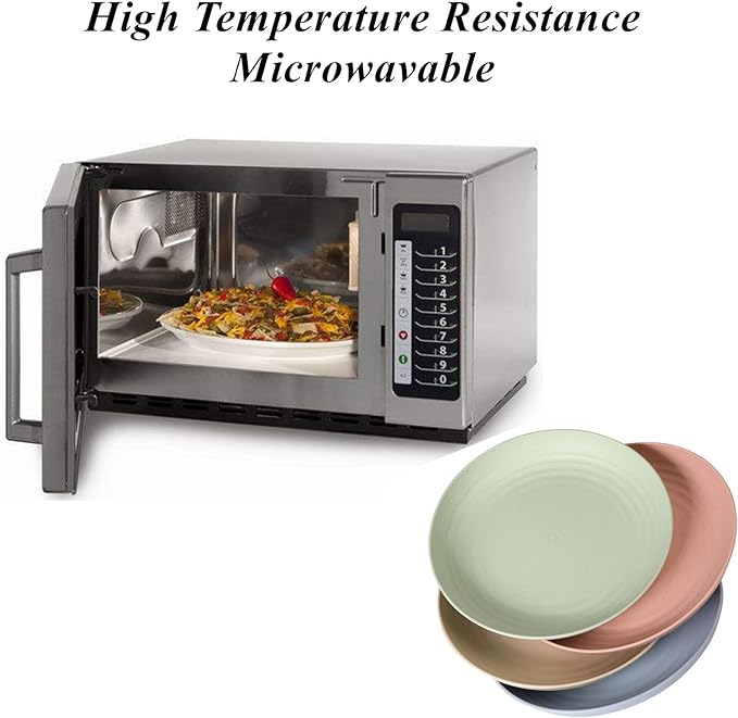 WANBY Lightweight Wheat Straw Plates Unbreakable Dinner Dishes Plates Set Dishwasher & Microwave Safe (Large 4 Pack 9')