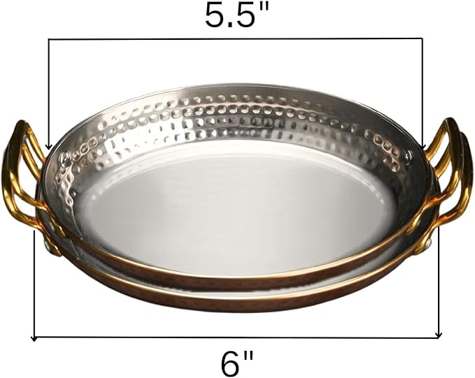 DEADALUS Stainless Steel Oval Serving Tray with Double Handles And Platter Pack of 2, Tri-Ply Serving Dishes for Food Party, Entertaining, Appetizer,Charcuterie & Movie Night Snack 5.5 & 6 Inch