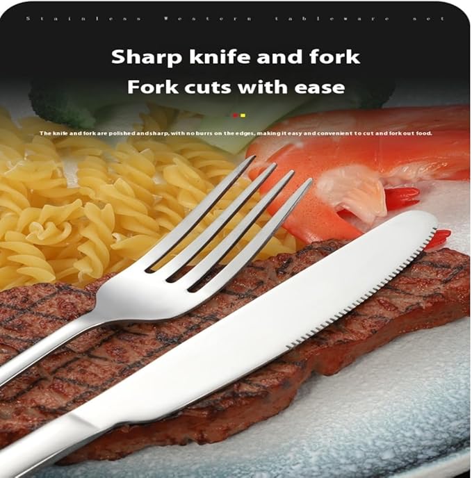 Stainless Steel Cutlery Set Silverware Collection-Polished Flatware Sets Kitchen Cutlery Utensil Knife Fork Spoon Dishwasher Safe for Home, Restaurant, Wedding, Party (ALL) (24 Pieces)