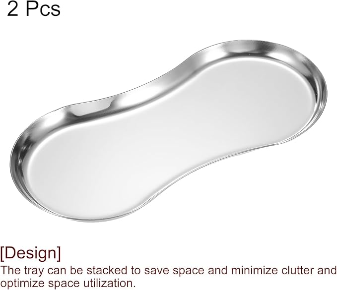 uxcell Stainless Steel Decorative Tray, 7.1" x 3.3" Glass Serving Tray Metal Decorative Plate for Coffee Table Centerpieces Jewelry Cosmetic Bathroom Organizer, Silver