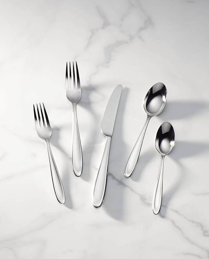 Lenox Silverware Set, Cantera 65-Piece Flatware Set, Service For 12, Dishwasher Safe, 18/10 Stainless Steel, Knives Spoons And Forks Sets, Home And Kitchen Serving Utensils (Silver, 65 Pieces)