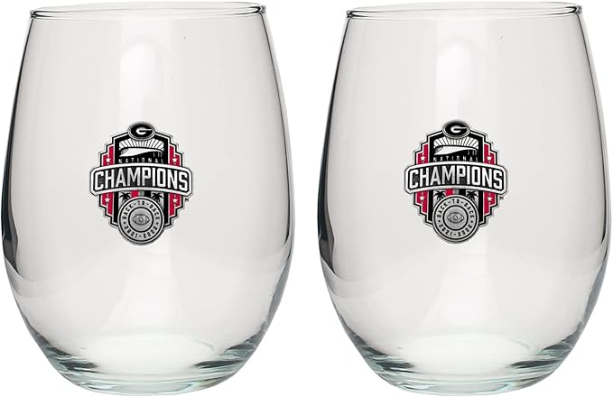 Heritage Pewter Georgia Bulldogs 2022 National Championship Stemless Glass Goblets – Set of 2 | 15 OZ Goblet Wine Glasses | Expertly Crafted Pewter Glass