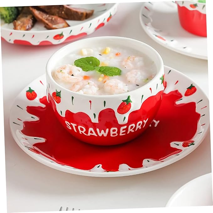 Strawberry Ceramic Plate Deep Snacks Dish for Home Restaurant Elegant Brunch Dinner Serving Premium Quality Kitchen Food Dish for Desserts Fruits